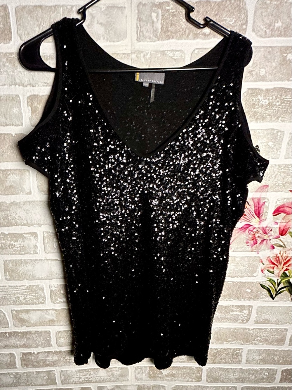 i jeans by Buffalo Black Sequin V-Neck Top